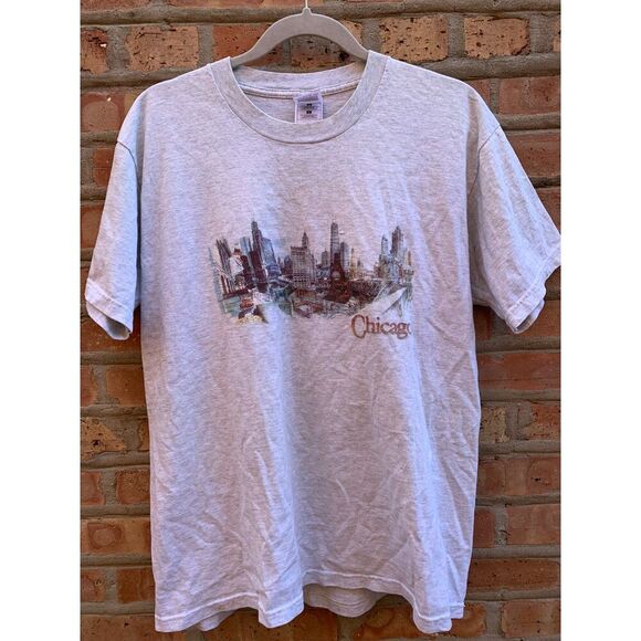 None Other - Vintage Chicago Skyline Gray Short Sleeve T Shirt Large
